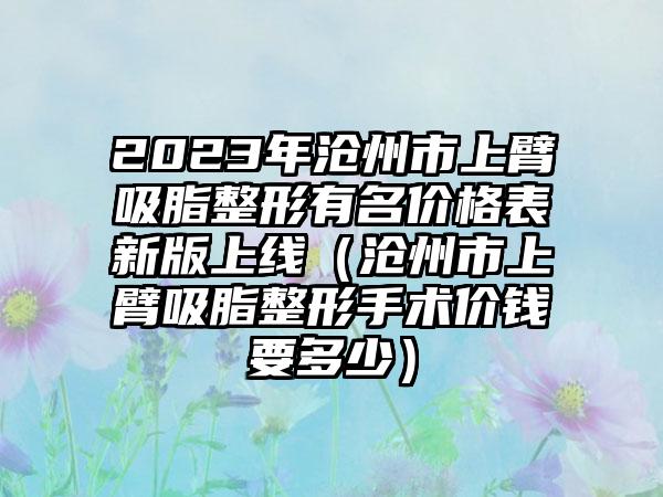 2023年沧州市上臂吸脂整形有名价格表新版上线（沧州市上臂吸脂整形手术价钱要多少）