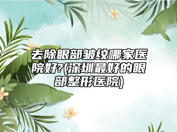 去除眼部皱纹哪家医院好?(深圳最好的眼部整形医院)