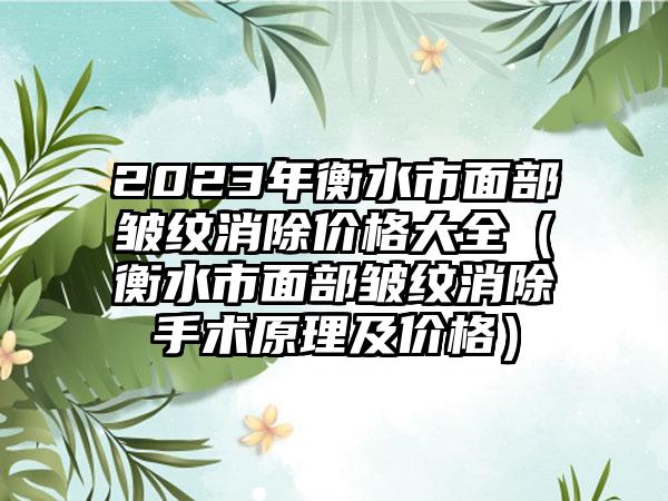 2023年衡水市面部皱纹消除价格大全（衡水市面部皱纹消除手术原理及价格）