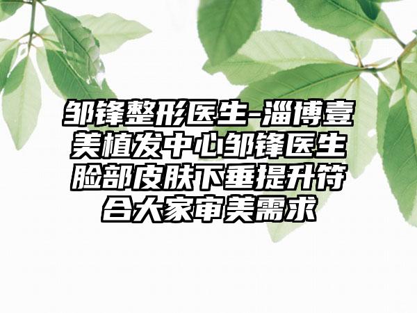 邹锋整形医生-淄博壹美植发中心邹锋医生脸部皮肤下垂提升符合大家审美需求